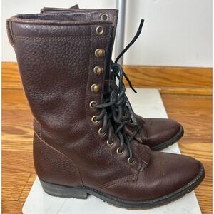 DOUBLE H Brown Leather Packer Boots Lace-Up Western 920 5.5/6 Lace UP Western